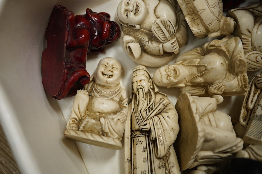 A quantity of Chinese resin figures, two stained, tallest 10cm. Condition - varies